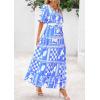 imagePRETTYGARDEN Womens Summer Maxi Dress 2025 Resort Wear Boho Floral V Neck Puff Short Sleeve Ruffle Flowy Beach Long DressesBlue Flower