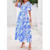 imagePRETTYGARDEN Womens Summer Maxi Dress 2025 Resort Wear Boho Floral V Neck Puff Short Sleeve Ruffle Flowy Beach Long DressesBlue Flower