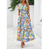 imagePRETTYGARDEN Womens Summer Maxi Dress 2025 Resort Wear Boho Floral V Neck Puff Short Sleeve Ruffle Flowy Beach Long DressesBlue Yellow Flower