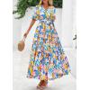 imagePRETTYGARDEN Womens Summer Maxi Dress 2025 Resort Wear Boho Floral V Neck Puff Short Sleeve Ruffle Flowy Beach Long DressesBlue Yellow Flower