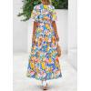 imagePRETTYGARDEN Womens Summer Maxi Dress 2025 Resort Wear Boho Floral V Neck Puff Short Sleeve Ruffle Flowy Beach Long DressesBlue Yellow Flower