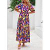 imagePRETTYGARDEN Womens Summer Maxi Dress 2025 Resort Wear Boho Floral V Neck Puff Short Sleeve Ruffle Flowy Beach Long DressesDark Blue Multi Floral