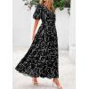 imagePRETTYGARDEN Womens Summer Maxi Dress 2025 Resort Wear Boho Floral V Neck Puff Short Sleeve Ruffle Flowy Beach Long DressesFloral Black