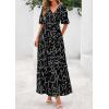 imagePRETTYGARDEN Womens Summer Maxi Dress 2025 Resort Wear Boho Floral V Neck Puff Short Sleeve Ruffle Flowy Beach Long DressesFloral Black