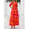 imagePRETTYGARDEN Womens Summer Maxi Dress 2025 Resort Wear Boho Floral V Neck Puff Short Sleeve Ruffle Flowy Beach Long DressesFloral Orange