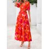 imagePRETTYGARDEN Womens Summer Maxi Dress 2025 Resort Wear Boho Floral V Neck Puff Short Sleeve Ruffle Flowy Beach Long DressesFloral Orange