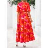 imagePRETTYGARDEN Womens Summer Maxi Dress 2025 Resort Wear Boho Floral V Neck Puff Short Sleeve Ruffle Flowy Beach Long DressesFloral Orange