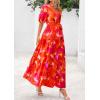 imagePRETTYGARDEN Womens Summer Maxi Dress 2025 Resort Wear Boho Floral V Neck Puff Short Sleeve Ruffle Flowy Beach Long DressesFloral Orange