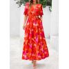 imagePRETTYGARDEN Womens Summer Maxi Dress 2025 Resort Wear Boho Floral V Neck Puff Short Sleeve Ruffle Flowy Beach Long DressesFloral Orange