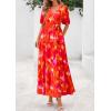 imagePRETTYGARDEN Womens Summer Maxi Dress 2025 Resort Wear Boho Floral V Neck Puff Short Sleeve Ruffle Flowy Beach Long DressesFloral Orange