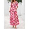 imagePRETTYGARDEN Womens Summer Maxi Dress 2025 Resort Wear Boho Floral V Neck Puff Short Sleeve Ruffle Flowy Beach Long DressesFloral Pink Yellow