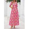 imagePRETTYGARDEN Womens Summer Maxi Dress 2025 Resort Wear Boho Floral V Neck Puff Short Sleeve Ruffle Flowy Beach Long DressesFloral Pink Yellow