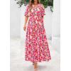 imagePRETTYGARDEN Womens Summer Maxi Dress 2025 Resort Wear Boho Floral V Neck Puff Short Sleeve Ruffle Flowy Beach Long DressesFloral Pink Yellow