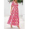 imagePRETTYGARDEN Womens Summer Maxi Dress 2025 Resort Wear Boho Floral V Neck Puff Short Sleeve Ruffle Flowy Beach Long DressesFloral Pink Yellow