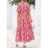 imagePRETTYGARDEN Womens Summer Maxi Dress 2025 Resort Wear Boho Floral V Neck Puff Short Sleeve Ruffle Flowy Beach Long DressesFloral Pink Yellow