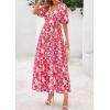 imagePRETTYGARDEN Womens Summer Maxi Dress 2025 Resort Wear Boho Floral V Neck Puff Short Sleeve Ruffle Flowy Beach Long DressesFloral Pink Yellow