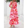 imagePRETTYGARDEN Womens Summer Maxi Dress 2025 Resort Wear Boho Floral V Neck Puff Short Sleeve Ruffle Flowy Beach Long DressesFloral White Rose Red