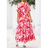 imagePRETTYGARDEN Womens Summer Maxi Dress 2025 Resort Wear Boho Floral V Neck Puff Short Sleeve Ruffle Flowy Beach Long DressesFloral White Rose Red