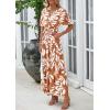 imagePRETTYGARDEN Womens Summer Maxi Dress 2025 Resort Wear Boho Floral V Neck Puff Short Sleeve Ruffle Flowy Beach Long DressesKhaki