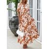 imagePRETTYGARDEN Womens Summer Maxi Dress 2025 Resort Wear Boho Floral V Neck Puff Short Sleeve Ruffle Flowy Beach Long DressesKhaki