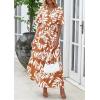 imagePRETTYGARDEN Womens Summer Maxi Dress 2025 Resort Wear Boho Floral V Neck Puff Short Sleeve Ruffle Flowy Beach Long DressesKhaki