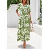 imagePRETTYGARDEN Womens Summer Maxi Dress 2025 Resort Wear Boho Floral V Neck Puff Short Sleeve Ruffle Flowy Beach Long DressesLeaves Light Green