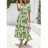 imagePRETTYGARDEN Womens Summer Maxi Dress 2025 Resort Wear Boho Floral V Neck Puff Short Sleeve Ruffle Flowy Beach Long DressesLeaves Light Green