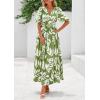 imagePRETTYGARDEN Womens Summer Maxi Dress 2025 Resort Wear Boho Floral V Neck Puff Short Sleeve Ruffle Flowy Beach Long DressesLeaves Light Green