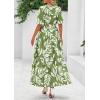 imagePRETTYGARDEN Womens Summer Maxi Dress 2025 Resort Wear Boho Floral V Neck Puff Short Sleeve Ruffle Flowy Beach Long DressesLeaves Light Green