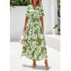 imagePRETTYGARDEN Womens Summer Maxi Dress 2025 Resort Wear Boho Floral V Neck Puff Short Sleeve Ruffle Flowy Beach Long DressesLeaves Light Green