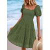 imagePRETTYGARDEN Womens Summer Puff Sleeve Mini Dress Off Shoulder Eyelet Smocked A Line Casual Babydoll Short DressesArmy Green