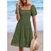 imagePRETTYGARDEN Womens Summer Puff Sleeve Mini Dress Off Shoulder Eyelet Smocked A Line Casual Babydoll Short DressesArmy Green