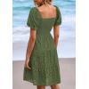 imagePRETTYGARDEN Womens Summer Puff Sleeve Mini Dress Off Shoulder Eyelet Smocked A Line Casual Babydoll Short DressesArmy Green