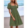 imagePRETTYGARDEN Womens Summer Puff Sleeve Mini Dress Off Shoulder Eyelet Smocked A Line Casual Babydoll Short DressesArmy Green