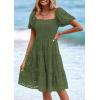 imagePRETTYGARDEN Womens Summer Puff Sleeve Mini Dress Off Shoulder Eyelet Smocked A Line Casual Babydoll Short DressesArmy Green