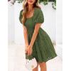 imagePRETTYGARDEN Womens Summer Puff Sleeve Mini Dress Off Shoulder Eyelet Smocked A Line Casual Babydoll Short DressesArmy Green