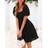 imagePRETTYGARDEN Womens Summer Puff Sleeve Mini Dress Off Shoulder Eyelet Smocked A Line Casual Babydoll Short DressesBlack