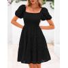imagePRETTYGARDEN Womens Summer Puff Sleeve Mini Dress Off Shoulder Eyelet Smocked A Line Casual Babydoll Short DressesBlack