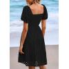 imagePRETTYGARDEN Womens Summer Puff Sleeve Mini Dress Off Shoulder Eyelet Smocked A Line Casual Babydoll Short DressesBlack