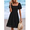 imagePRETTYGARDEN Womens Summer Puff Sleeve Mini Dress Off Shoulder Eyelet Smocked A Line Casual Babydoll Short DressesBlack