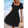imagePRETTYGARDEN Womens Summer Puff Sleeve Mini Dress Off Shoulder Eyelet Smocked A Line Casual Babydoll Short DressesBlack