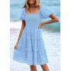 imagePRETTYGARDEN Womens Summer Puff Sleeve Mini Dress Off Shoulder Eyelet Smocked A Line Casual Babydoll Short DressesBlue