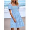 imagePRETTYGARDEN Womens Summer Puff Sleeve Mini Dress Off Shoulder Eyelet Smocked A Line Casual Babydoll Short DressesBlue