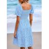 imagePRETTYGARDEN Womens Summer Puff Sleeve Mini Dress Off Shoulder Eyelet Smocked A Line Casual Babydoll Short DressesBlue