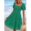 imagePRETTYGARDEN Womens Summer Puff Sleeve Mini Dress Off Shoulder Eyelet Smocked A Line Casual Babydoll Short DressesGreen