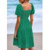 imagePRETTYGARDEN Womens Summer Puff Sleeve Mini Dress Off Shoulder Eyelet Smocked A Line Casual Babydoll Short DressesGreen