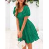 imagePRETTYGARDEN Womens Summer Puff Sleeve Mini Dress Off Shoulder Eyelet Smocked A Line Casual Babydoll Short DressesGreen