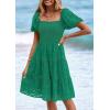 imagePRETTYGARDEN Womens Summer Puff Sleeve Mini Dress Off Shoulder Eyelet Smocked A Line Casual Babydoll Short DressesGreen