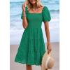 imagePRETTYGARDEN Womens Summer Puff Sleeve Mini Dress Off Shoulder Eyelet Smocked A Line Casual Babydoll Short DressesGreen