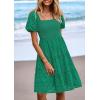 imagePRETTYGARDEN Womens Summer Puff Sleeve Mini Dress Off Shoulder Eyelet Smocked A Line Casual Babydoll Short DressesGreen